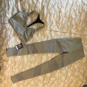 Onzie Sports Bra/Matching legging in Stone Fishnet